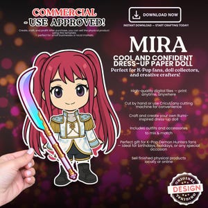 MIRA K-Pop Paper Doll Printable Cute Chibi Cut-Out Doll with Outfits | DIY Digital Download Pdf, Jpg, PNG | Instant Download for Kids & Fans