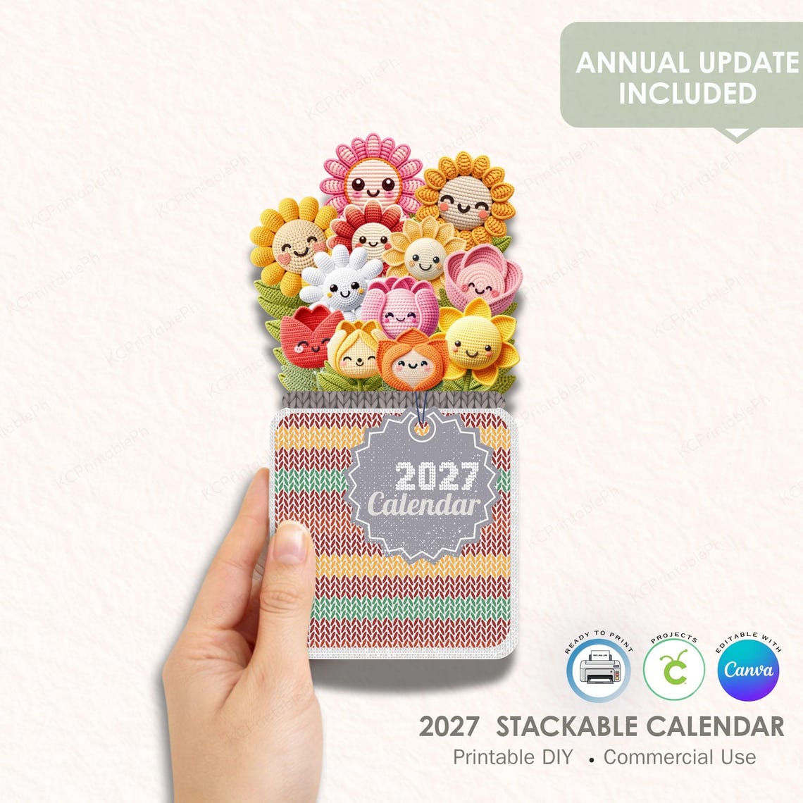 2027 Stackable Calendar Printable | Crochet Flower Bouquet Design (PDF ...