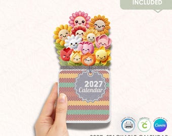 2027 Stackable Calendar Printable | Crochet Flower Bouquet Design (PDF, PNG)