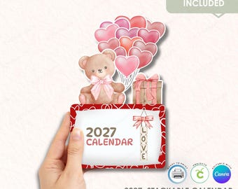 2027 Stackable Desk Calendar | Balloons of Love Theme, Printable DIY (Digital Download)