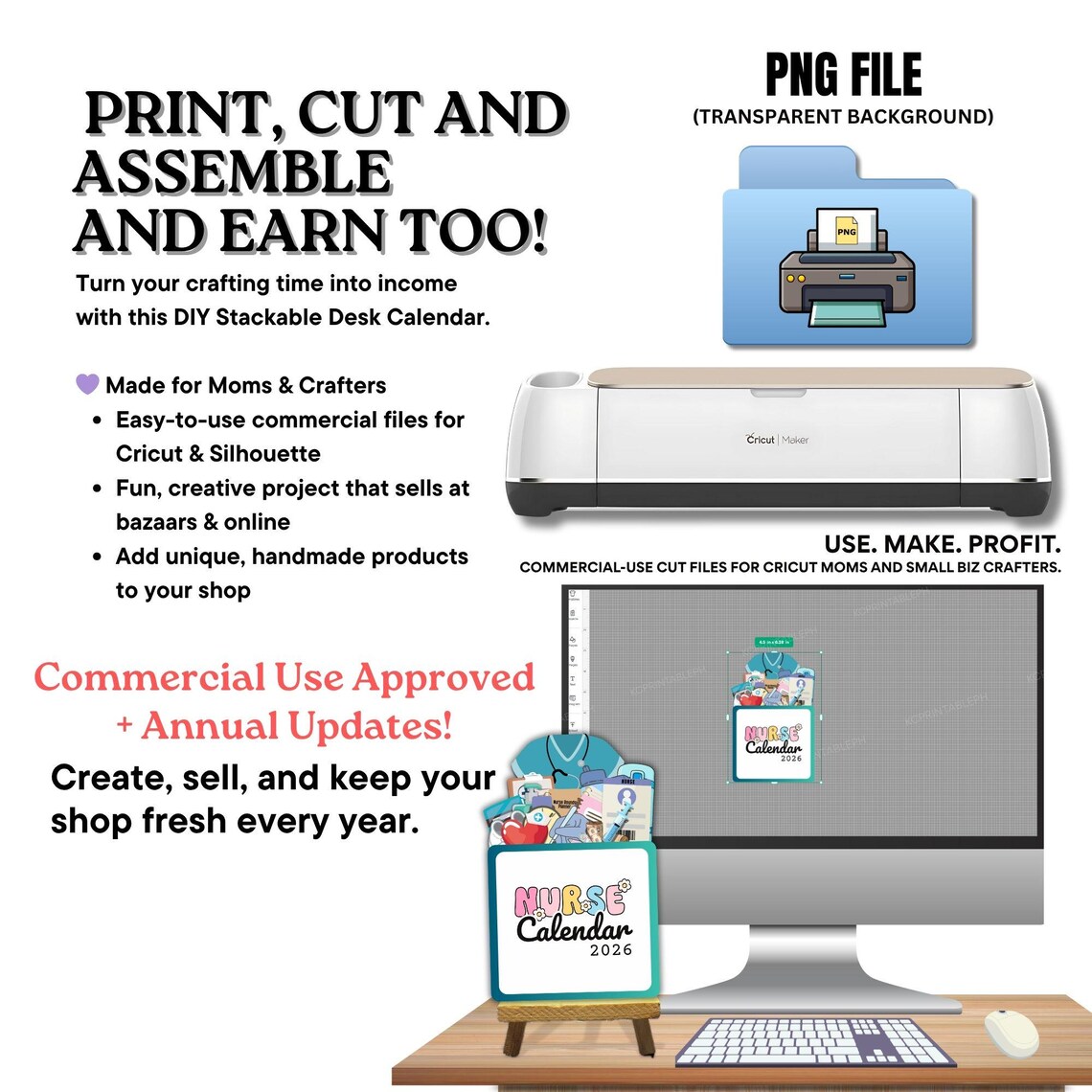 2026 Nurse Stackable Desk Calendar Template: Editable Canva, Cricut PNG ...