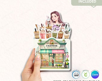 2027 Bubble Milk Tea Stackable Calendar, Printable DIY Template (Commercial Use)