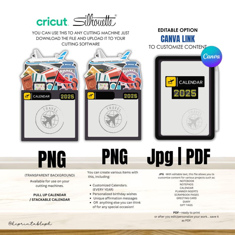 2026 Travel Stackable Desk Calendar Template | Editable Canva PDF | PNG ...