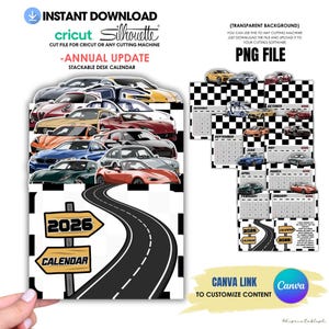 2026 Car Stackable Desk Calendar Template: Editable Canva, Cricut PNG (Digital Download)