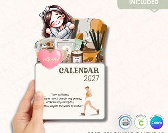 Calendario de escritorio apilable para el autocuidado / Planificador de bienestar 2027 (Descarga digital)
