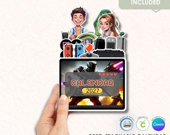 2027 Stackable Calendar, Gaming Theme, Printable DIY (JPG PDF)
