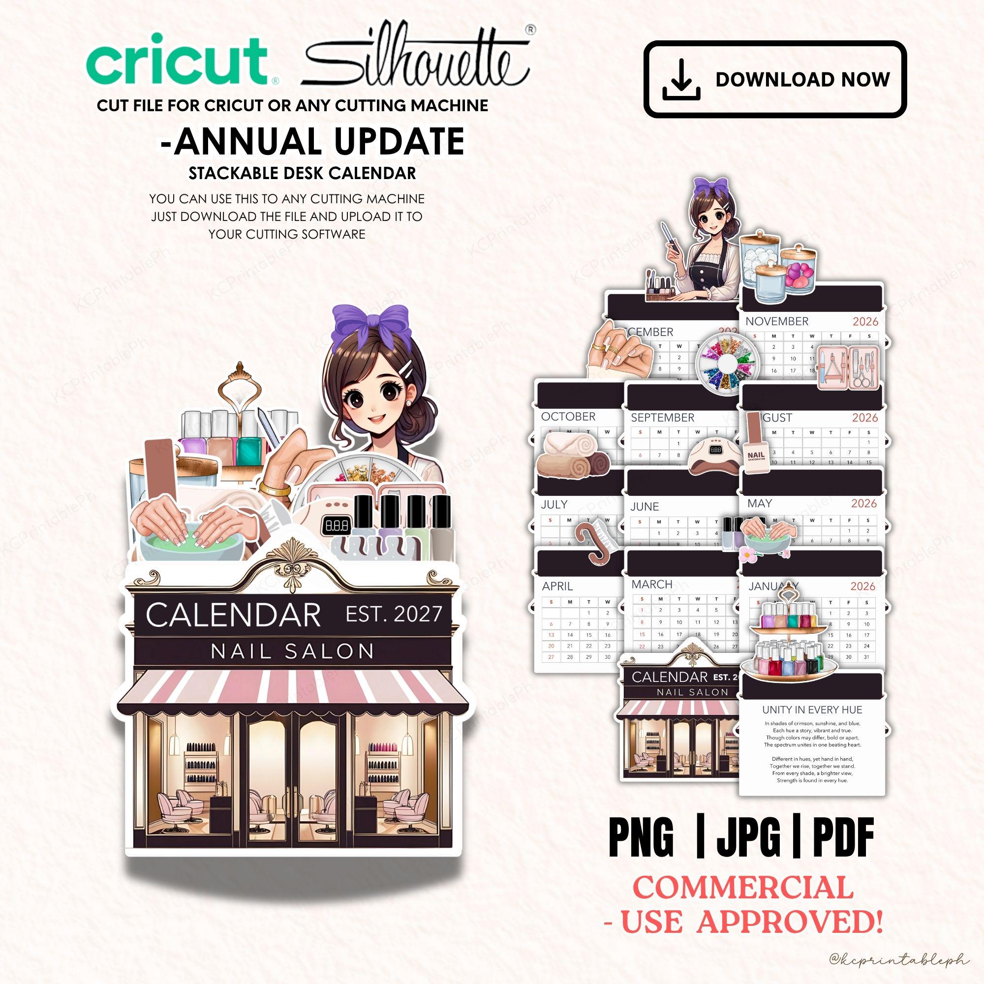 Saloon Notepad 2027 Nail Salon Calendar Template, Stackable Desk Calendar PNG, Cricut ...