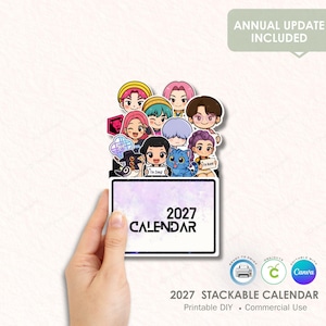 2027 Stapelbarer Schreibtischkalender PNG Bundle, Anime inspirierter Chibi-Kalender, Cricut-Kalendervorlage, DIY Pull-Up-Kalender, kommerzielle Nutzung