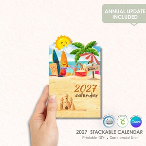 2027 Stackable Calendar | Summer Beach Theme, Printable DIY Template (Commercial Use)