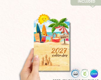 2027 Stackable Calendar | Summer Beach Theme, Printable DIY Template (Commercial Use)