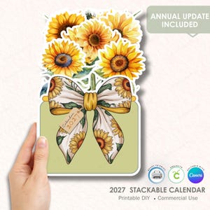 2027 solroskalender utskrivbar bunt, staplad kalender och anteckningsblock, redigerbar Canva-mall, Cricut Print Then Cut, kommersiell användning
