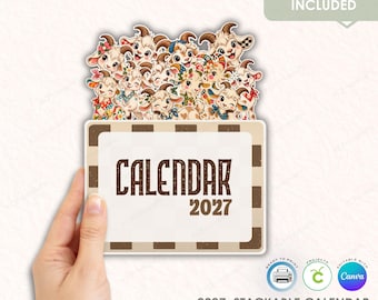 2027 Goat Calendar Printable, Retro Farm Animal Stackable Layered Paper Desk Calendar, DIY Cricut Cut File, Goat Lover Gift