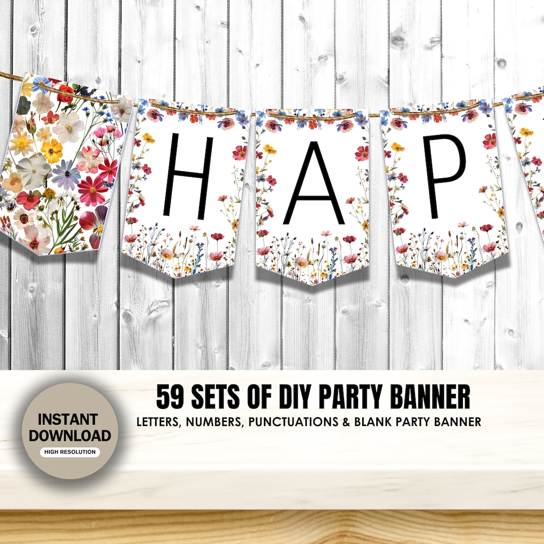Wildflower Party Banner Template, Wildflower Watercolor, Floral Banner ...