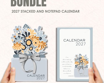 Paquete imprimible de calendarios apilables de escritorio Boho Floral 2027 (descarga digital)