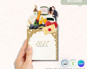 2027 Wedding Stackable Desk Calendar Template, Printable DIY (Digital Download)