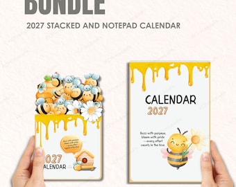 Paquete imprimible de calendarios de escritorio apilables con diseño de abejas para 2027 (descarga digital)
