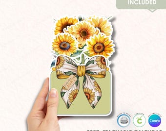 2027 Sunflower Stacked Calendar, Notepad Template (Digital Download)