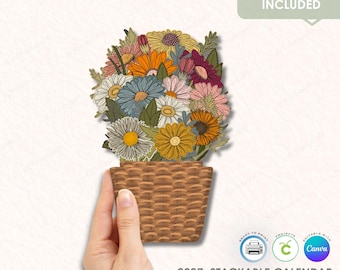 2027 Vintage Floral Watercolor Calendar Bundle | Stackable Notepad (Digital Download)