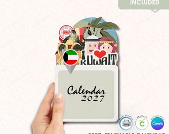 2027 Stackable Calendar Template, Kuwaiti Design, Editable Canva Link (Digital Download)