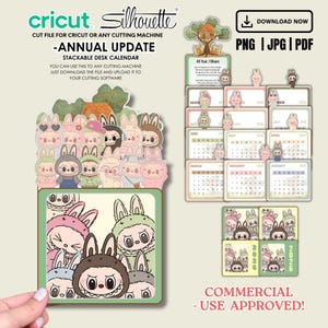 Calendario de escritorio apilable Monster 2026: plantilla imprimible DIY, archivos PNG de Cricut