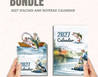 Calendario apilable de pesca 2027, plantilla imprimible para imprimir (descarga digital)