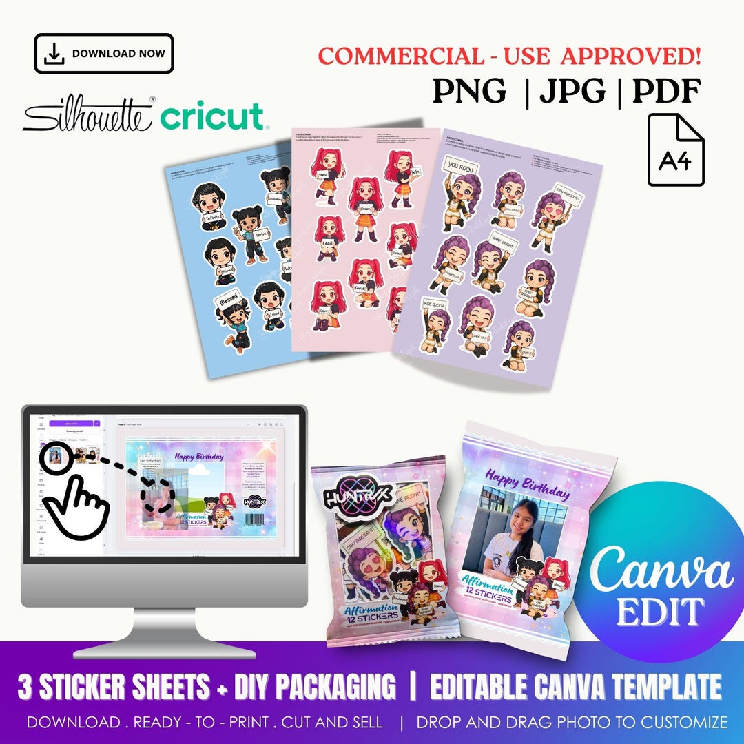 Editable Sticker Pack Template | DIY Packaging for Small Business ...