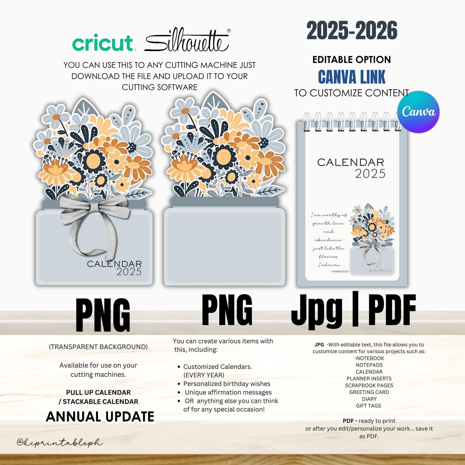 20252026 Boho Floral Desk Calendar Printable Template Reusable All