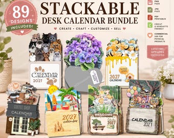 Stackable Desk Calendar Templates Bundle | Cricut Print Then Cut, Canva Editable (PNG, PDF)