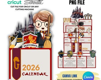 2026 Wizard-Themed Stackable Desk Calendar | Printable PDF, PNG, JPG | Editable Canva Template | Cricut Cut Files | Commercial Use