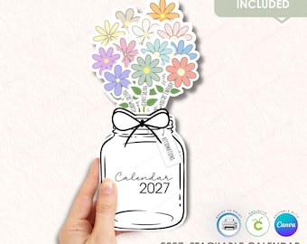 2027 Floral Affirmation Desk Calendar | Inspirational Flower Stem, Canva Editable (Digital Download)