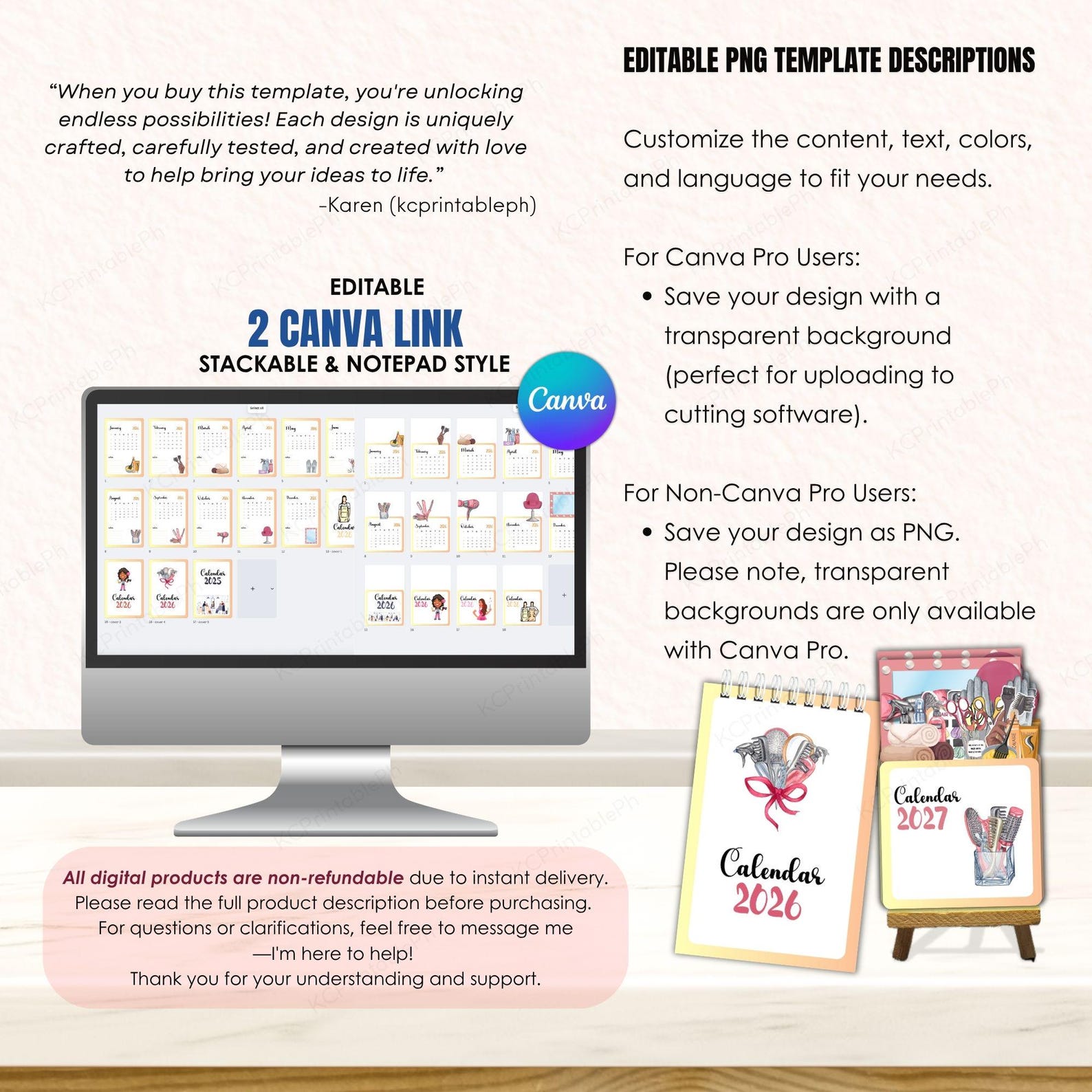 Saloon Notepad 2027 Stackable Calendar | Hairdresser Salon Theme, Notepad (digital ...