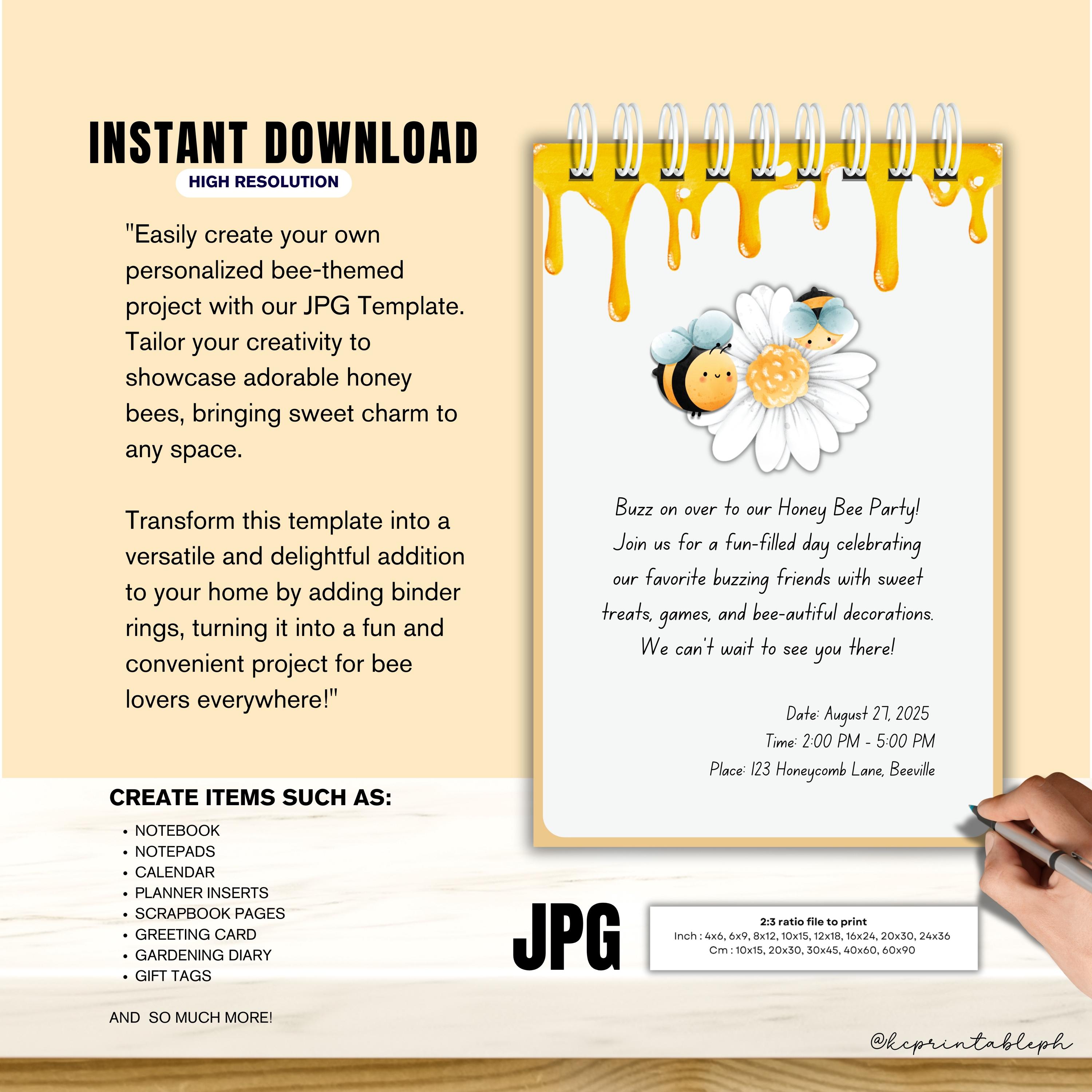2026 Cute Bee Desk Calendar Printable Stackable Calendar PNG JPG PDF
