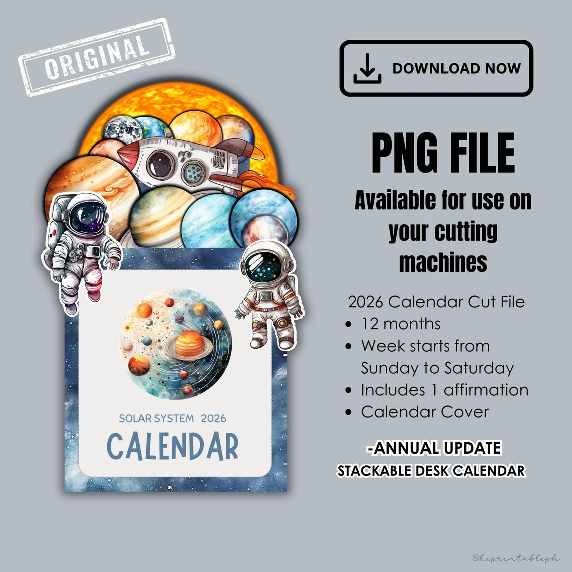 2026 Stackable Solar System Desk Calendar | Editable Canva | Cricut ...