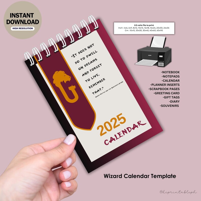 20242025 Wizard Calendar Printable DIY Jpg, Png, Pdf Templates