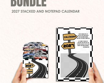 Plantilla de calendario apilable 2027, calendario de escritorio para coche PNG, calendario imprimible para bloc de notas, archivo de calendario para Cricut, paquete de calendarios editables para Canva