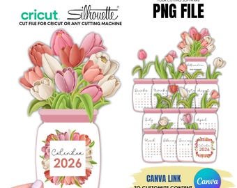 2026 Tulip Spring Stackable Desk Calendar | Digital Download | PDF, PNG, JPG | Editable Canva Template |  Cricut Cut Files | Commercial Use