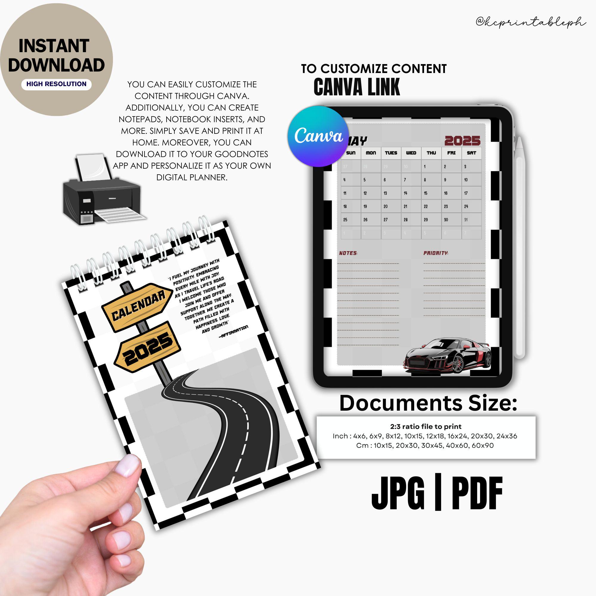 2026 Car Stackable Desk Calendar Template: Editable Canva, Cricut PNG ...