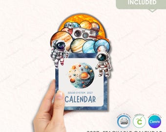 2027 Solar System Stackable Desk Calendar | Space Theme Printable Bundle (PNG, JPG, PDF)
