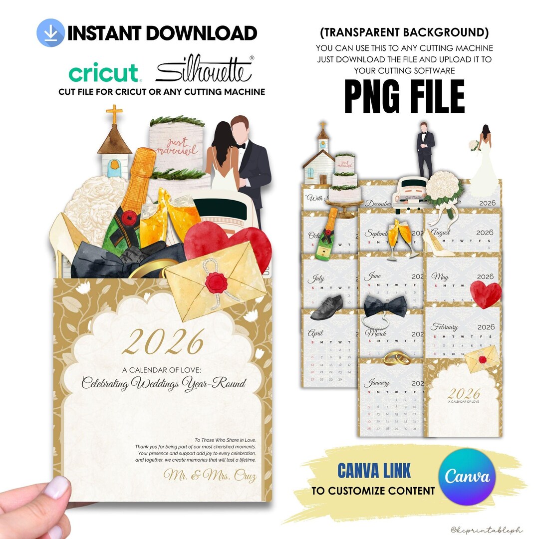 Wedding Stackable Souvenir Desk Calendar 2026 Template: DIY, Canva ...