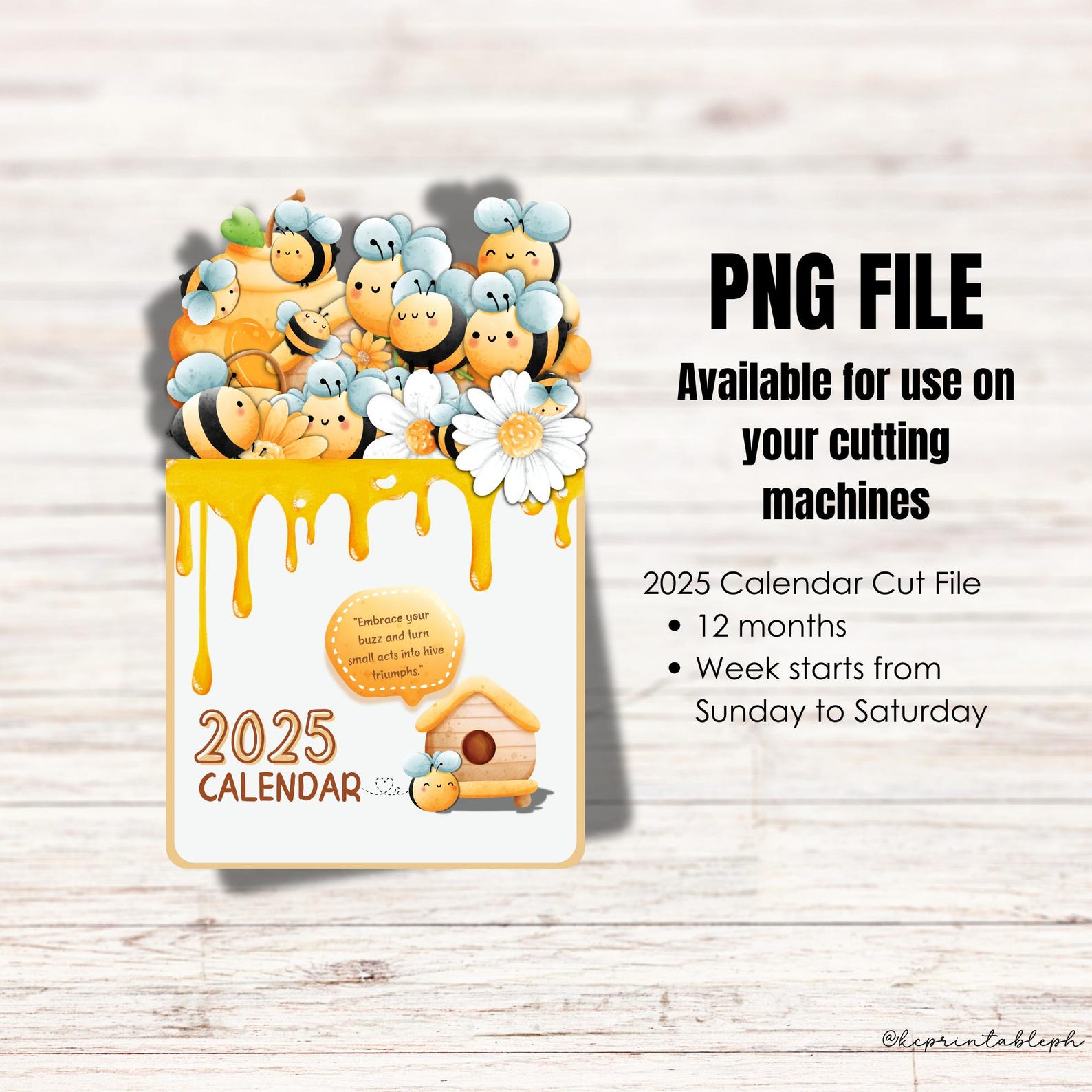 2025 Cute Honey Bee Desk Calendar Template, All Year Reusable Template