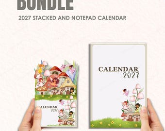 Calendario imprimible apilable con diseño de seta de hadas 2027, plantilla para bloc de notas, formato PNG para Cricut
