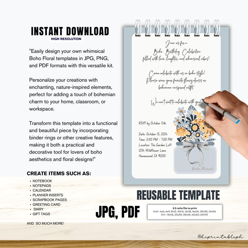 20252026 Boho Floral Desk Calendar Printable Template Reusable All