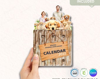 Golden Retriever Stackable Desk Calendar 2027, Dog Lover Printable DIY (png, jpg, pdf)