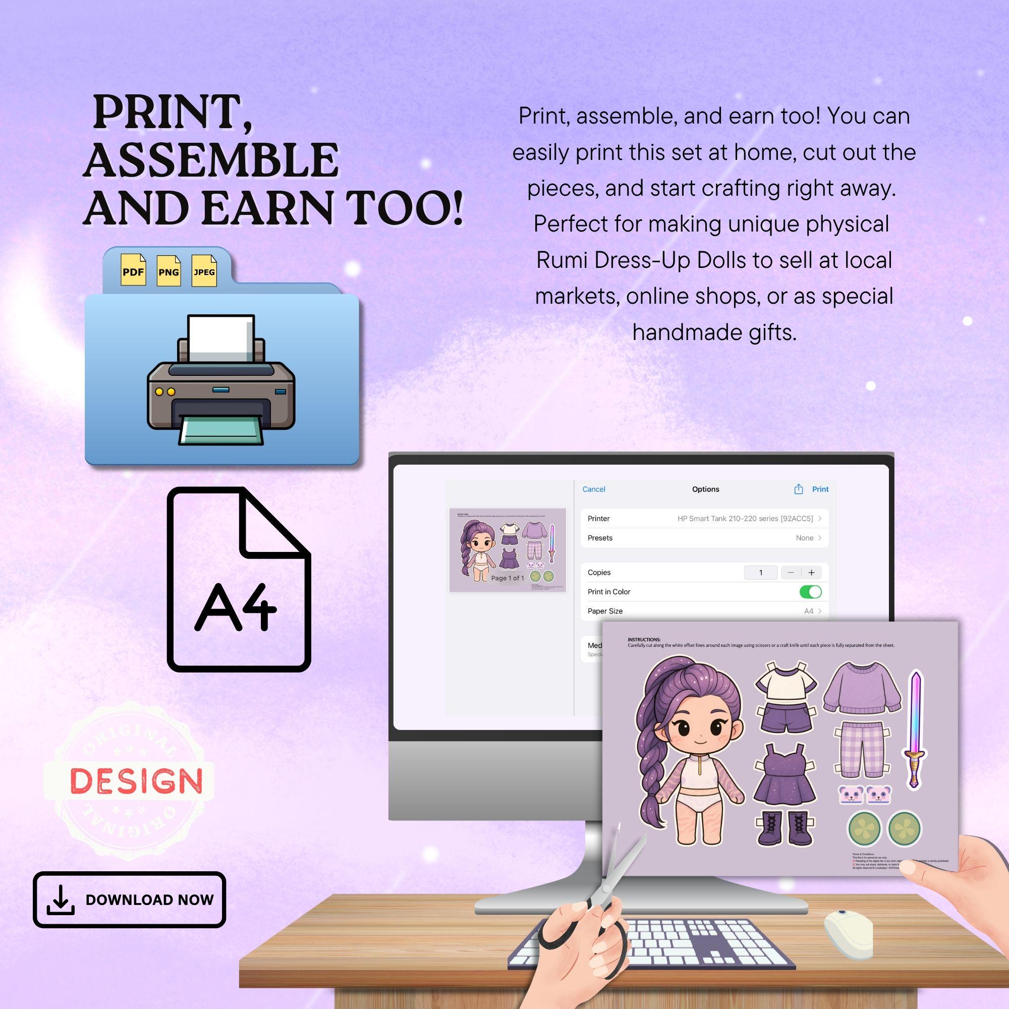 Moving Paper Rumi Chibi Paperdoll Printable – Kawaii Dress up Rumi Doll PDF, Mix & Match ...