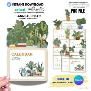 2026 Plant Desk Calendar Printable | Stackable Botanical Calendar PDF PNG JPG | Canva Template Cricut Cut Files | Commercial Use