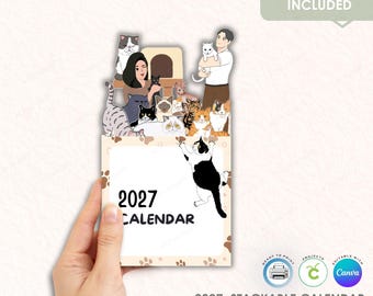 2027 Desk Cat Calendar, Printable DIY Kit, Commercial Use (Digital Download)