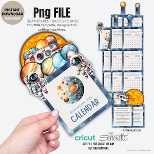 Calendario de escritorio del Sistema Solar 2025 / Enlace editable de Canva / Actualización anual / PNG para Cricut y máquinas de corte / Uso comercial
