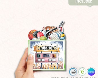2027 Stackable Sports Desk Calendar DIY Bundle | Watercolor Multi-Sport Theme (Digital Download)