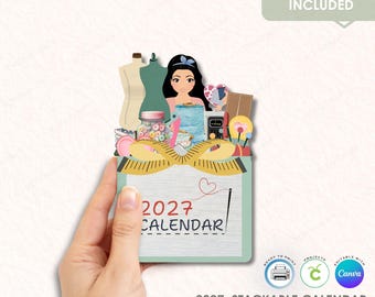 2027 Sewing Stackable Desk Calendar Printable Kit | Canva Editable (Digital Download)
