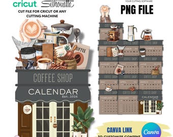2026 Coffee Barista Stacked Desk Calendar, Png, Jpg, Pdf Calendar Editable Canva, Cut Files for Cutting Machines, Printable Desktop Calendar